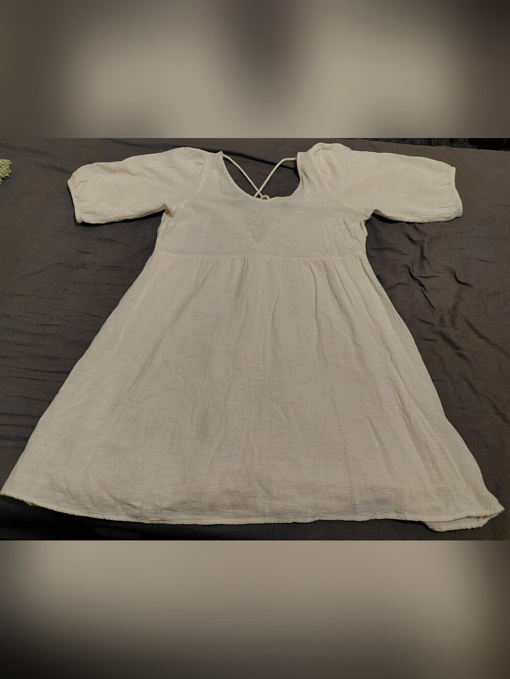 100% Cotton V-neck Off White Sun Dress With Open Back
